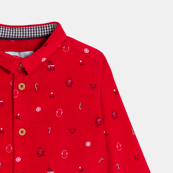 قميص مخملي أحمر مضلع لطفل رضيع